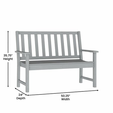 Flash Furniture Ellsworth 50 All Weather Indoor/Outdoor Recycled HDPE Bench with Contoured Seat in Gray LE-HMP-2035-12-GRY-GG